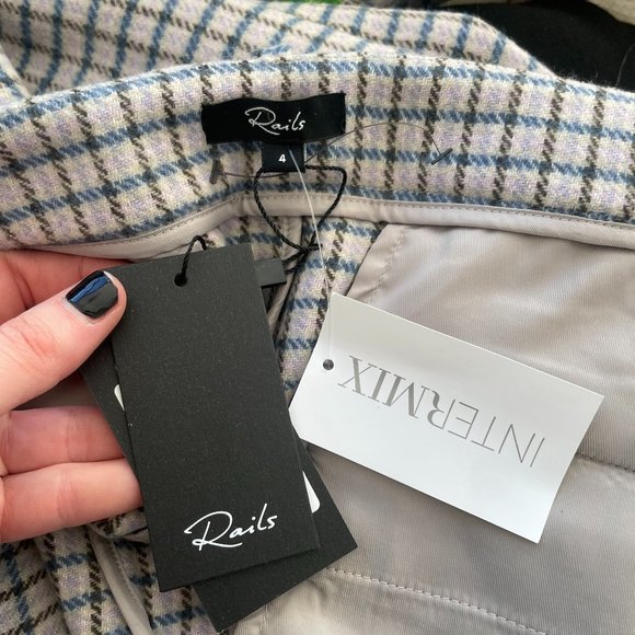 Rails Prim Mini Skirt Lilac Navy Gingham Check Print Front Zip Size 4 - Picture 4 of 12